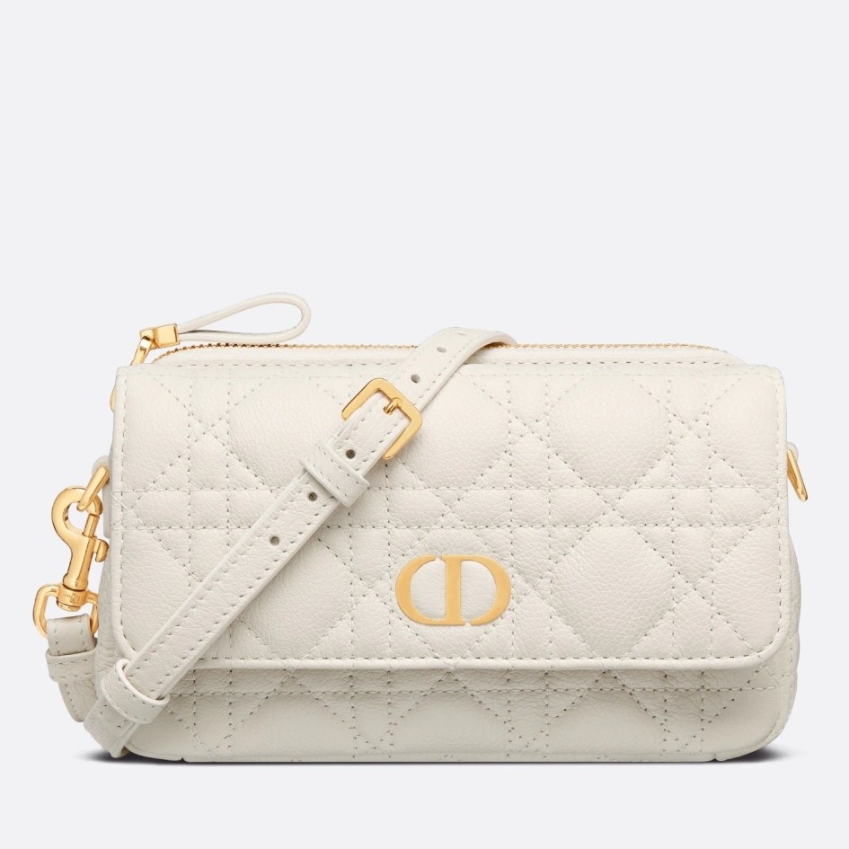 D*or caro pouch in white cannage calfskin