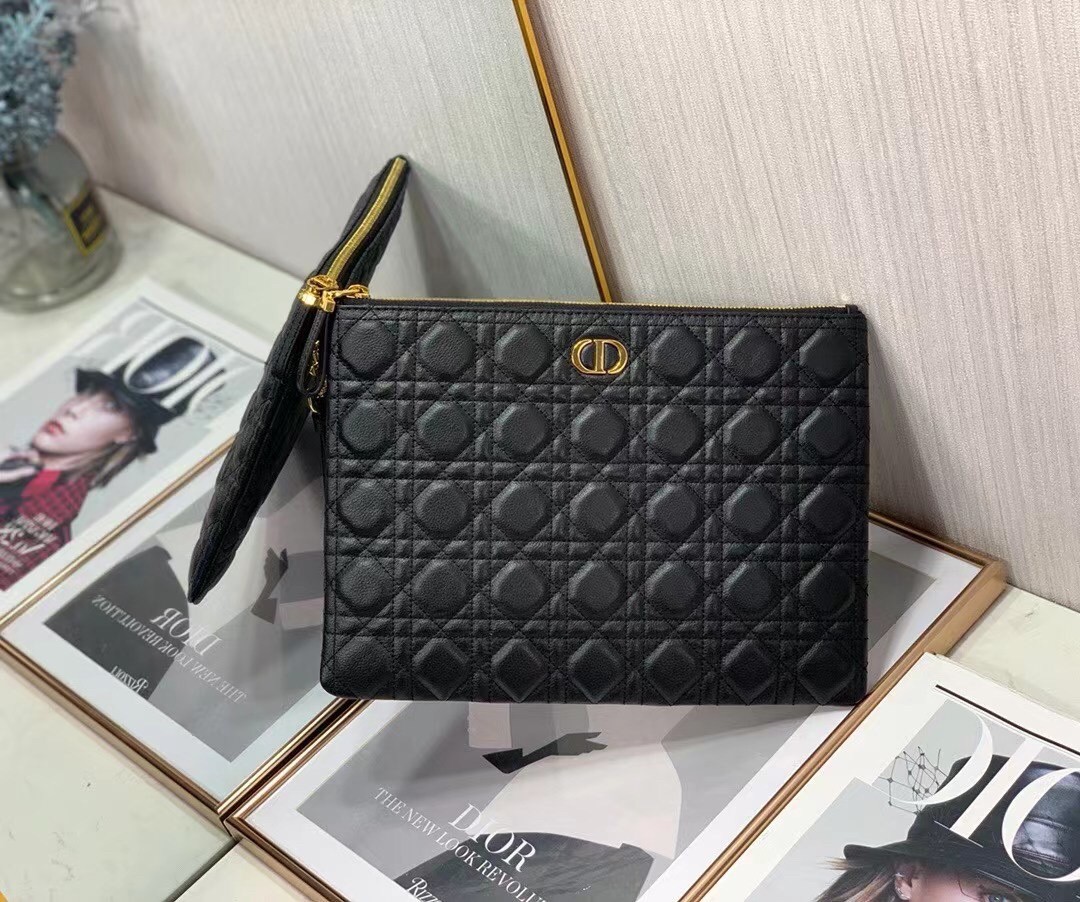 D*or large caro daily pouch in black calfskin