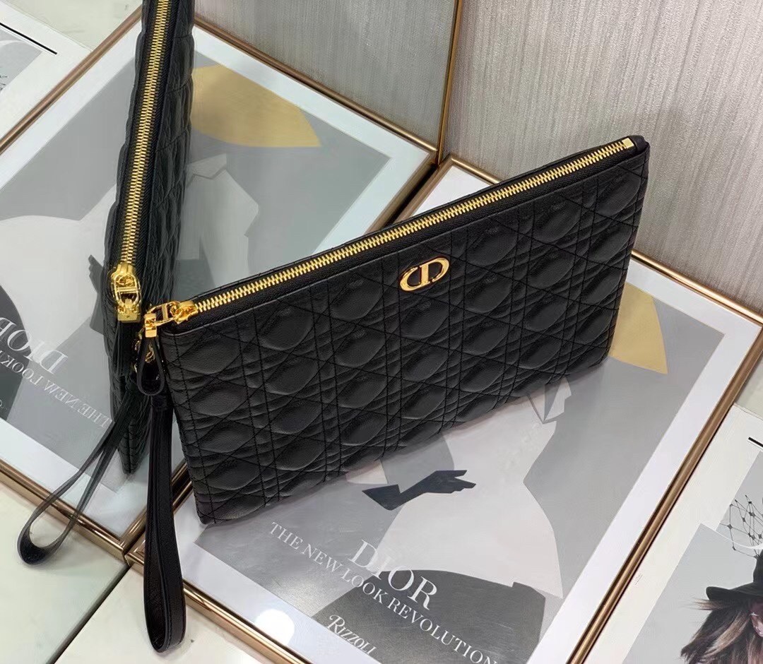 D*or large caro daily pouch in black calfskin