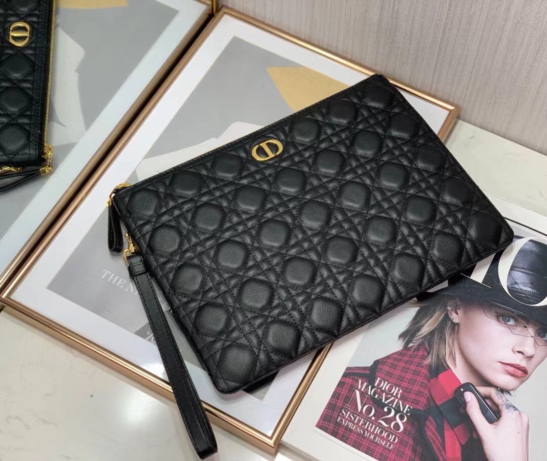 D*or large caro daily pouch in black calfskin