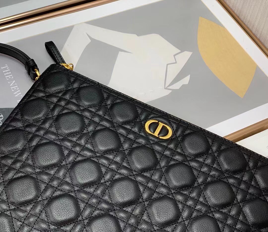D*or large caro daily pouch in black calfskin