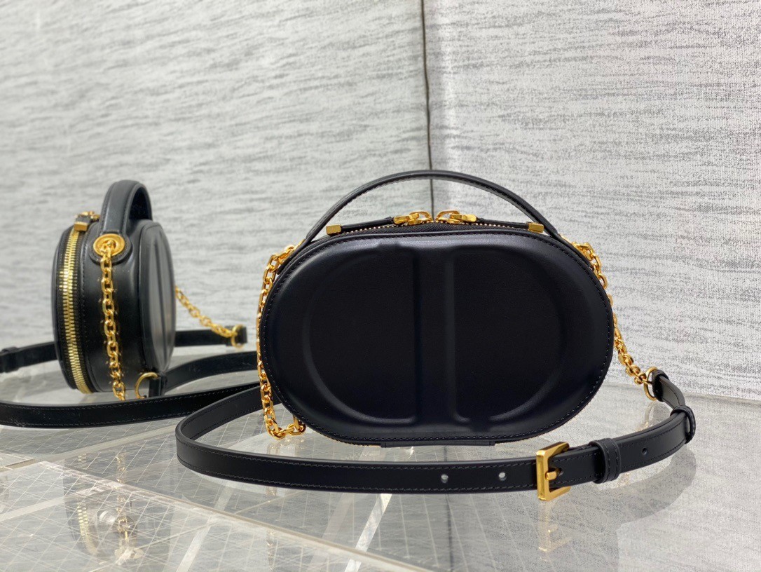 D*or cd signature oval camera bag in black calfskin
