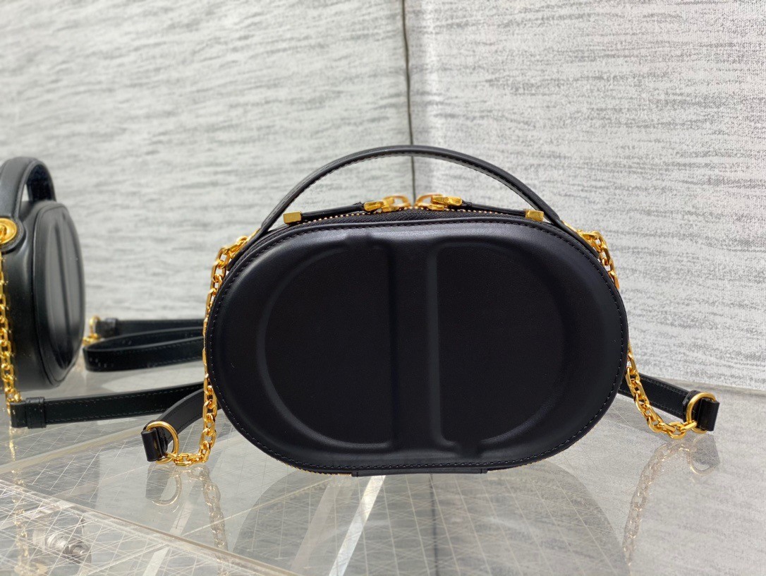 D*or cd signature oval camera bag in black calfskin