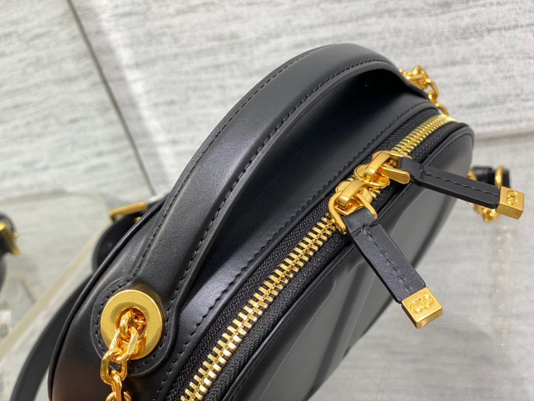 D*or cd signature oval camera bag in black calfskin