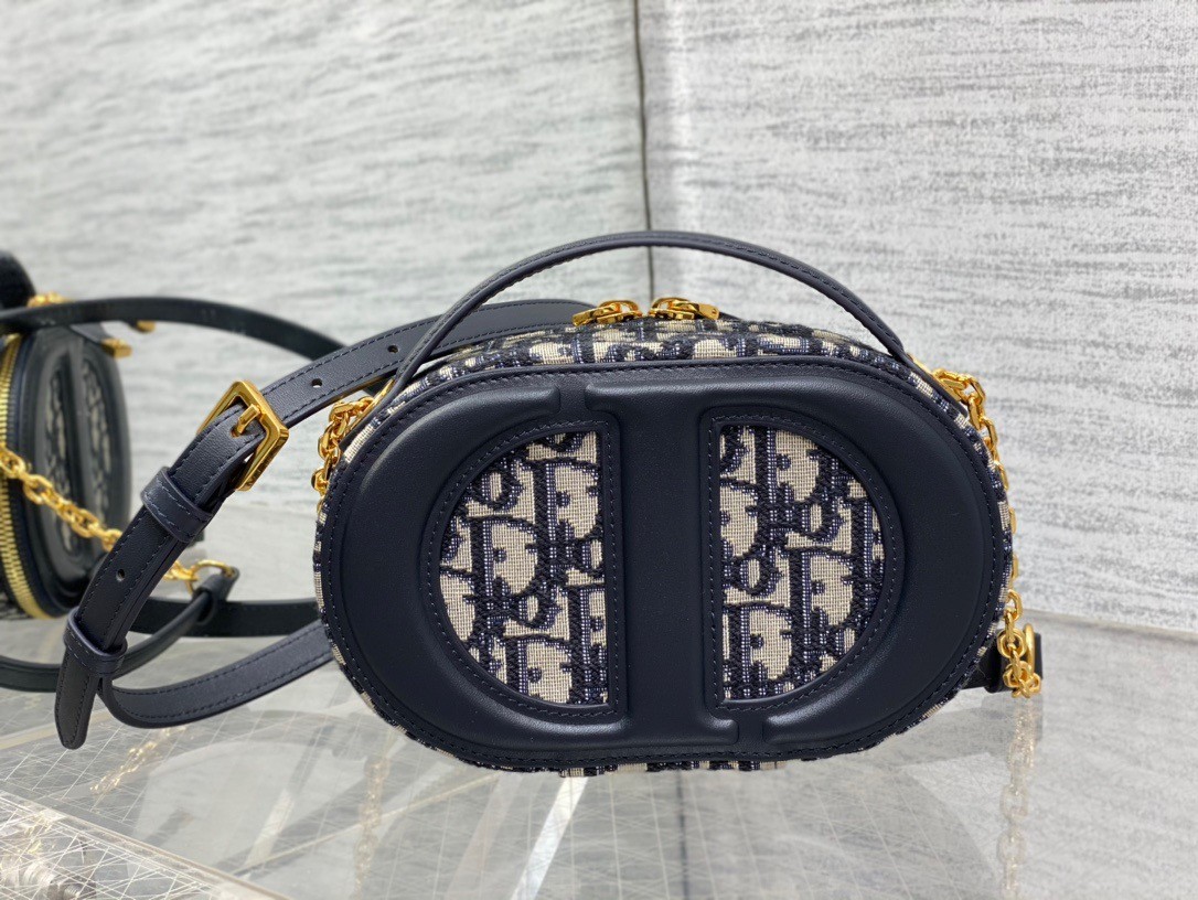 D*or cd signature oval camera bag in blue D*or oblique jacquard