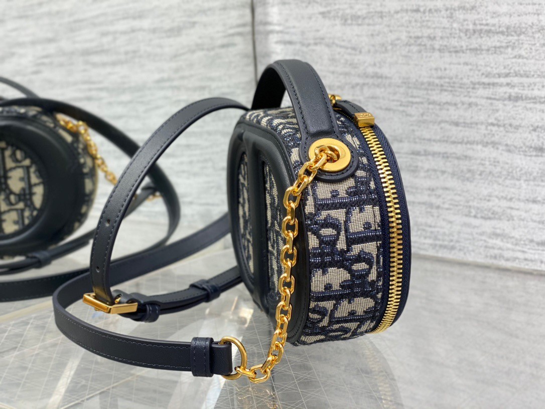 D*or cd signature oval camera bag in blue D*or oblique jacquard