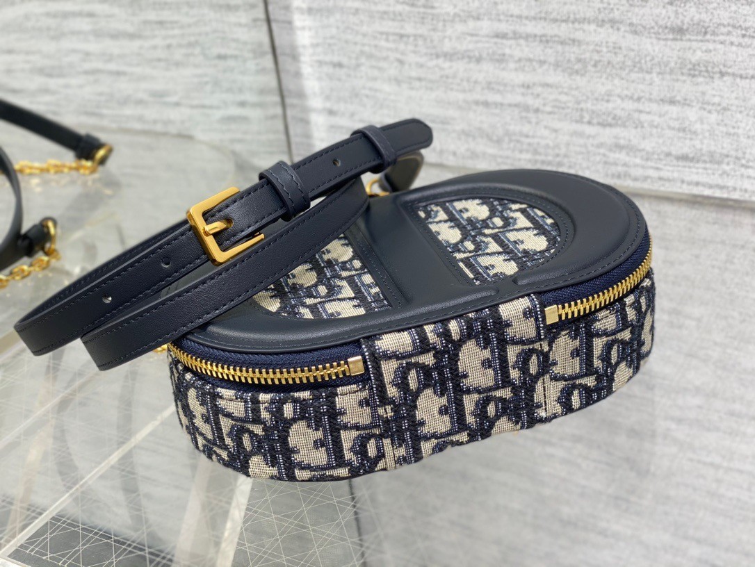 D*or cd signature oval camera bag in blue D*or oblique jacquard