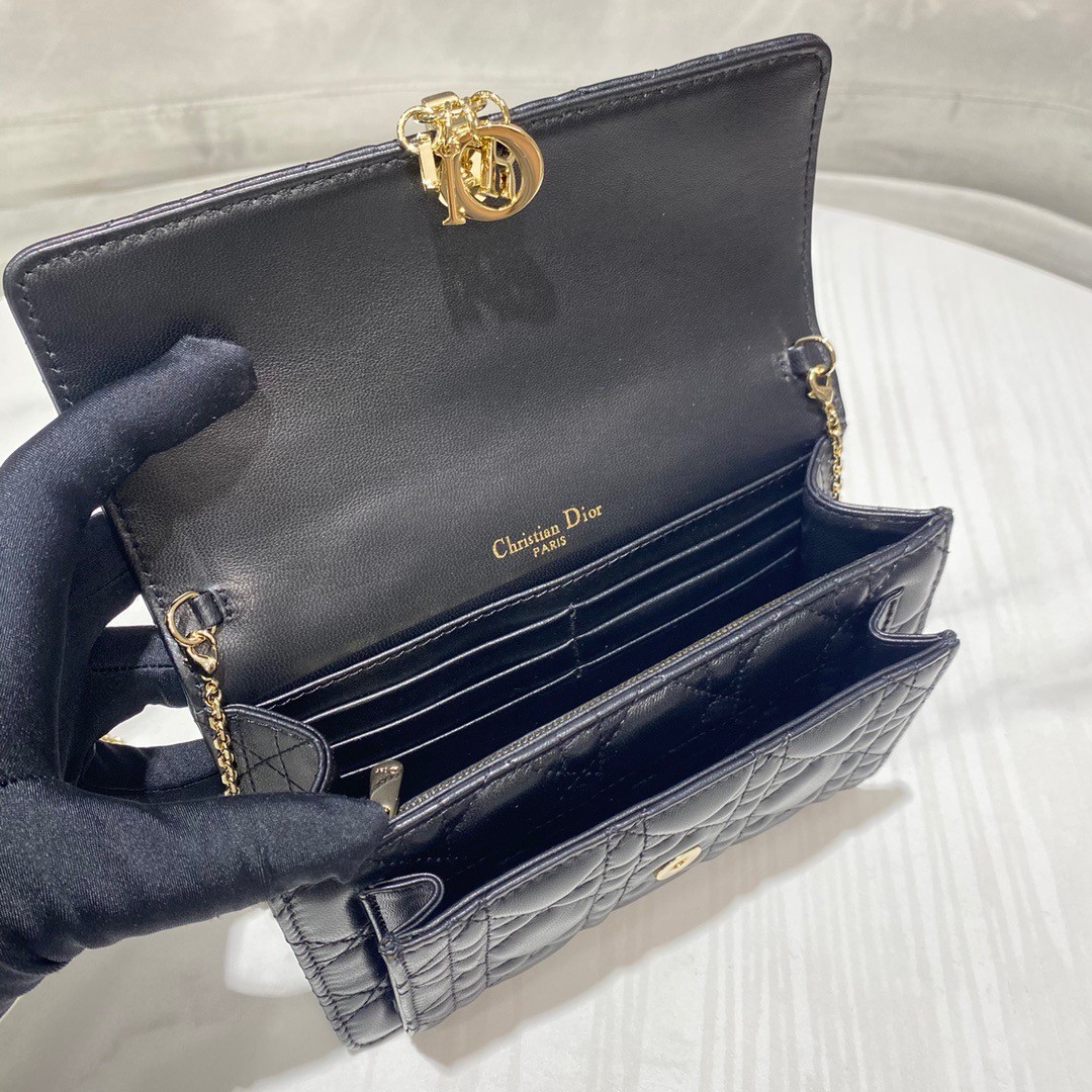 D*or lady D*or chain pouch in black cannage lambskin