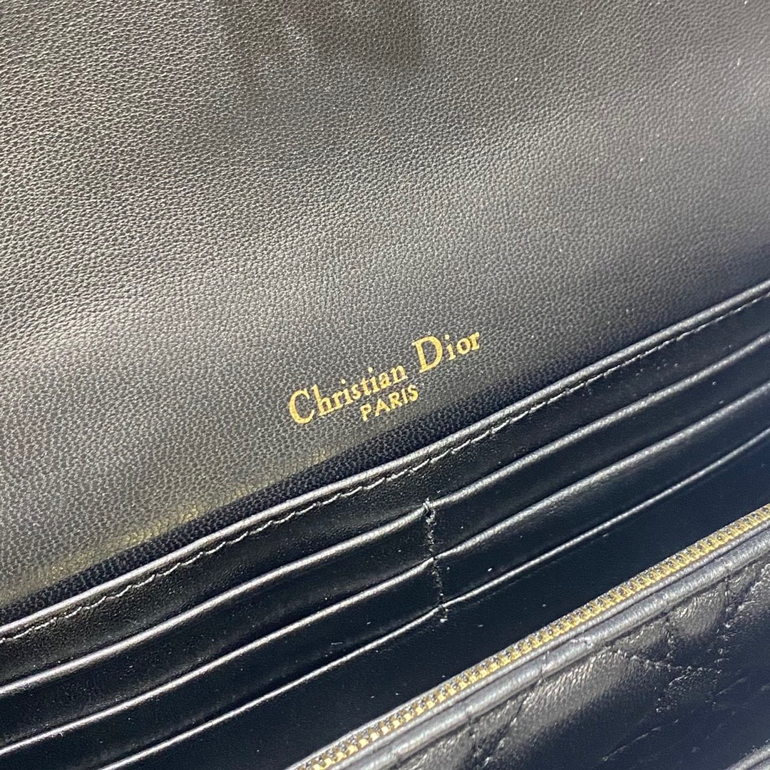 D*or lady D*or chain pouch in black cannage lambskin