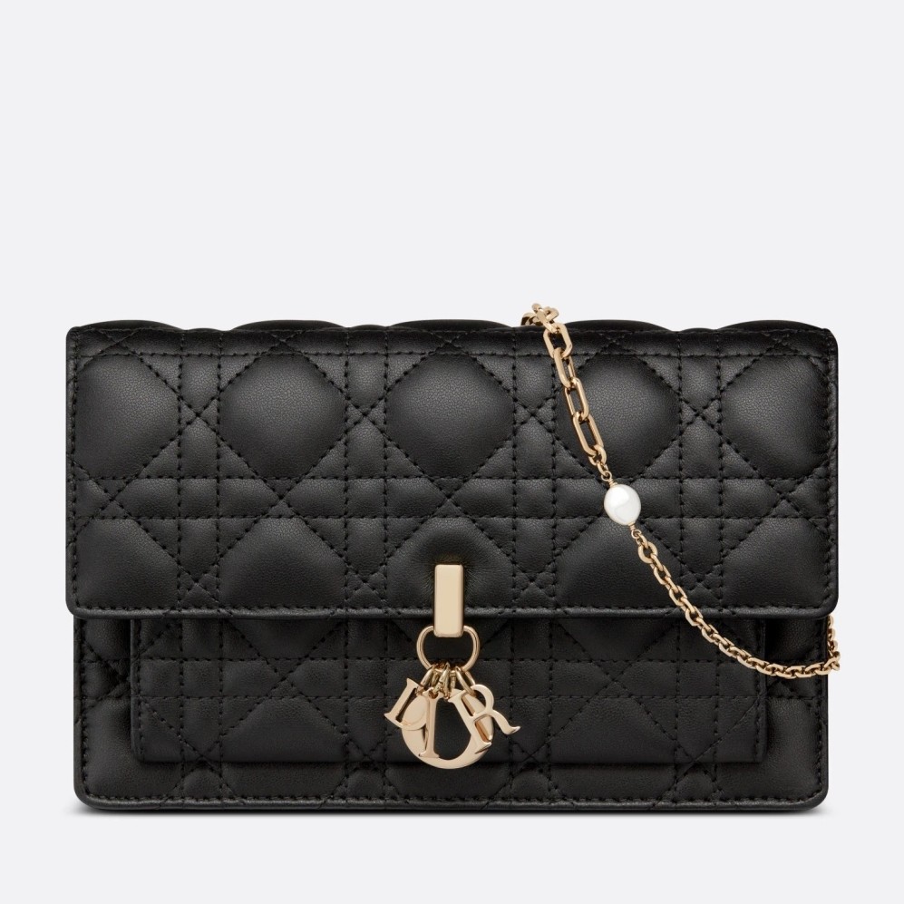 D*or lady D*or chain pouch in black cannage lambskin