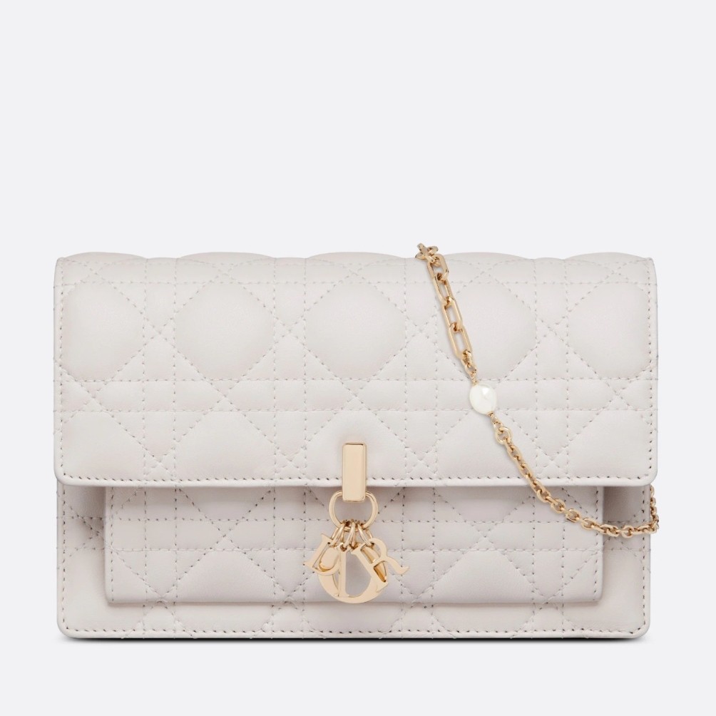 D*or lady D*or chain pouch in white cannage lambskin