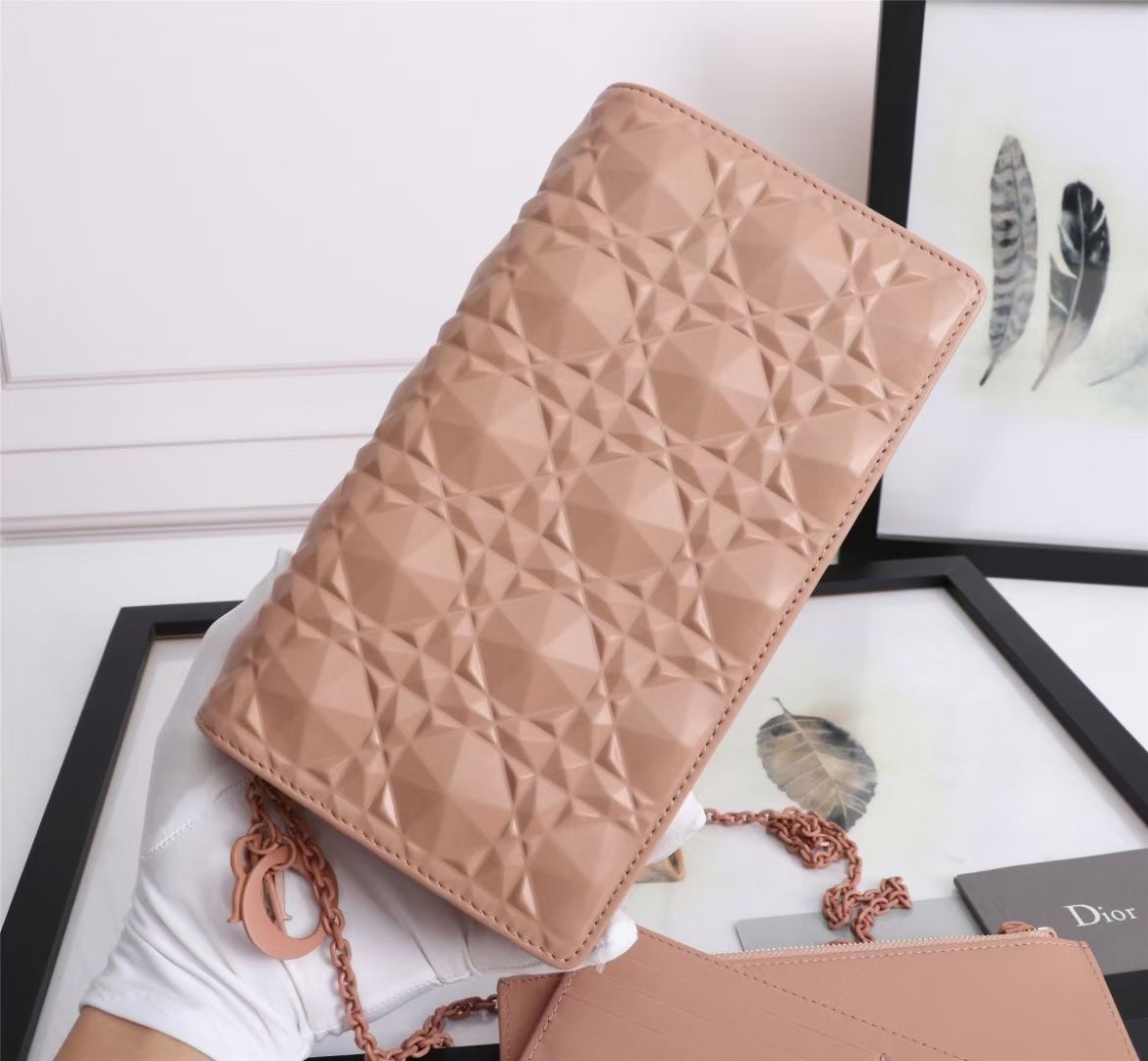 D*or lady D*or pouch in poudre diamond calfskin