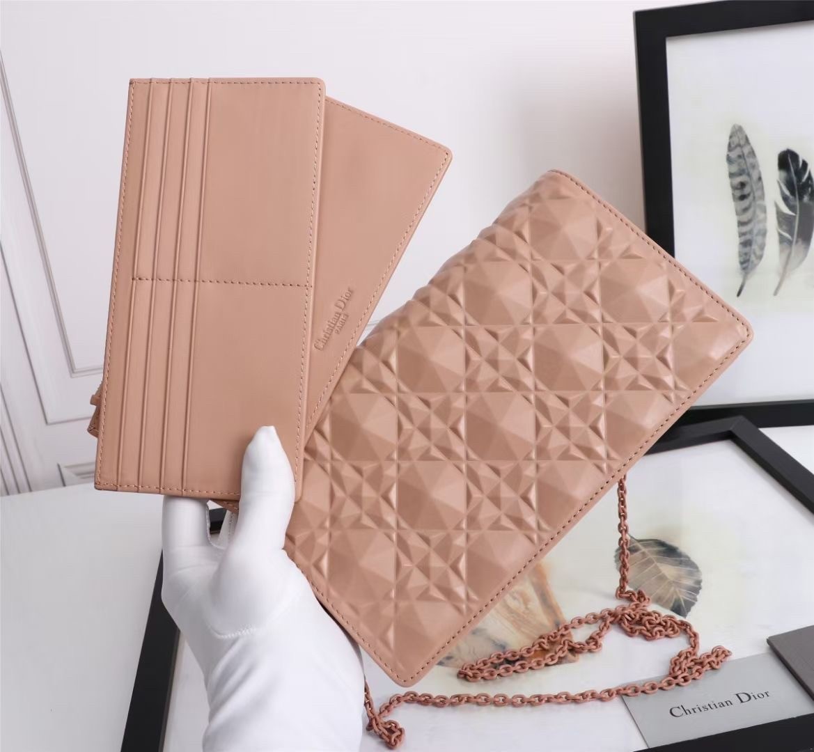 D*or lady D*or pouch in poudre diamond calfskin