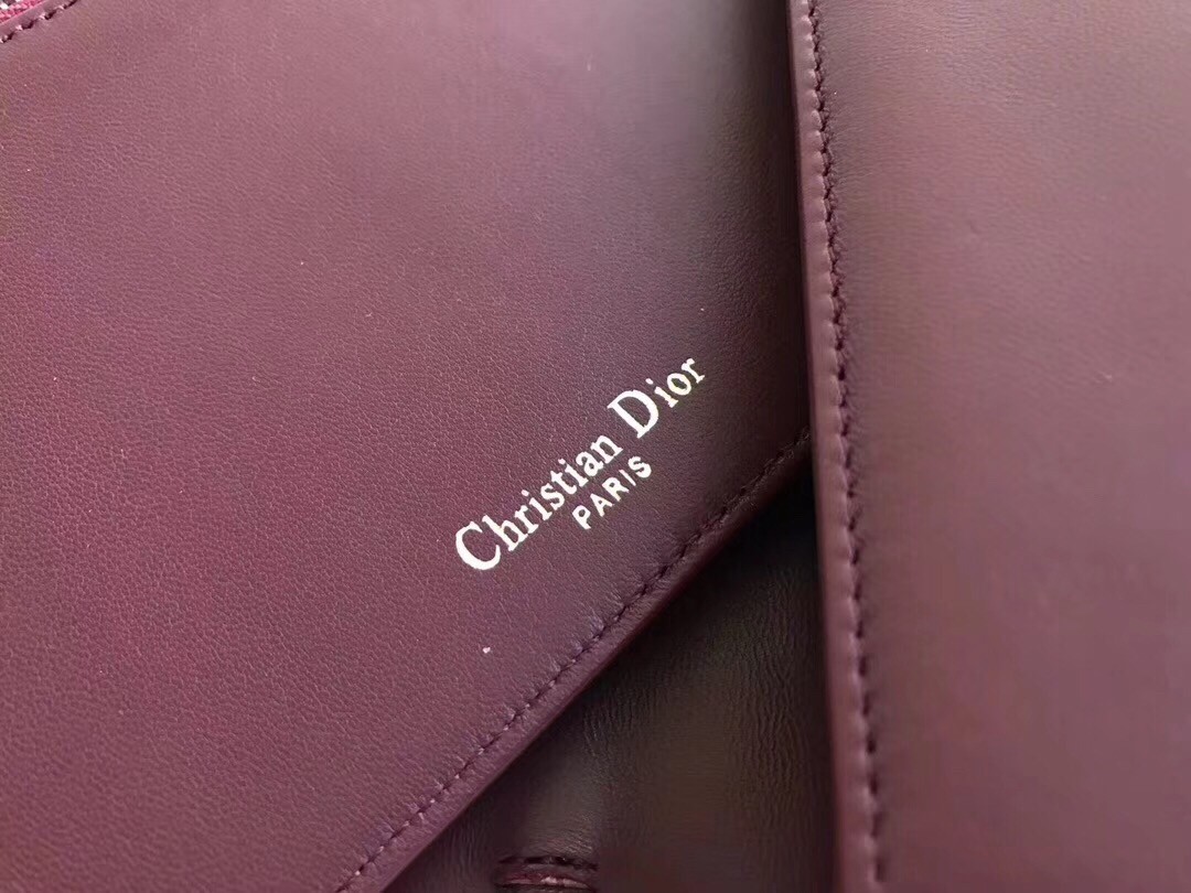 D*or lady D*or clutch with chain in bordeaux lambskin