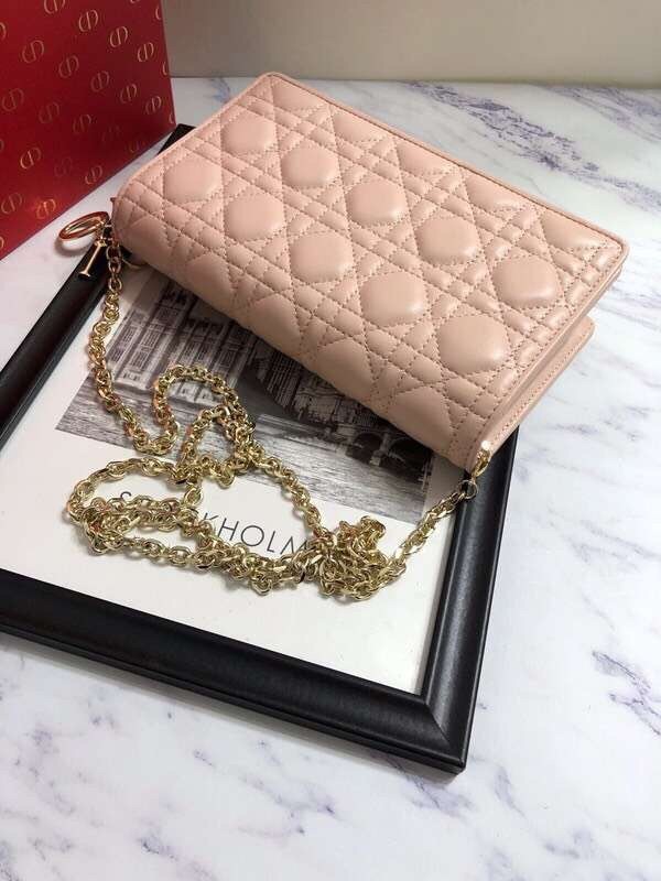 D*or lady D*or clutch with chain in nude lambskin