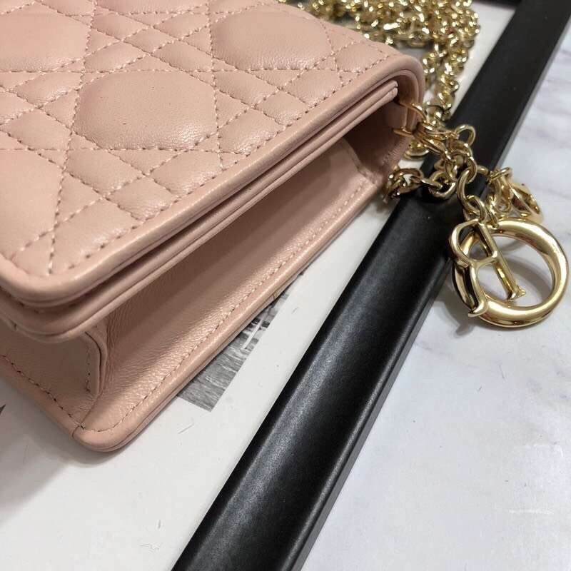 D*or lady D*or clutch with chain in nude lambskin