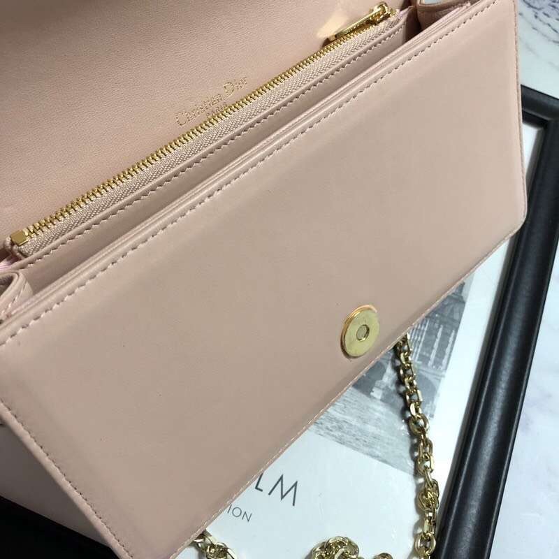 D*or lady D*or clutch with chain in nude lambskin