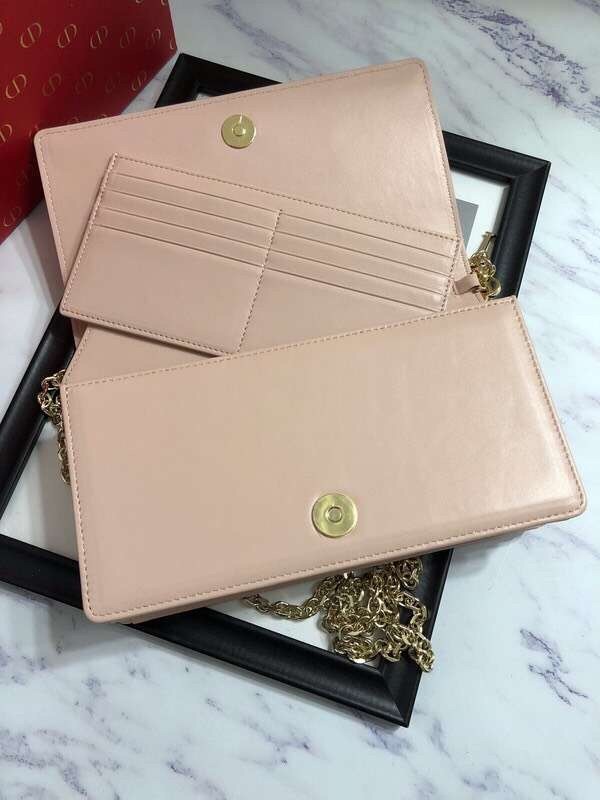 D*or lady D*or clutch with chain in nude lambskin