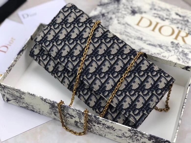 D*or clutch bag on chain in blue oblique canvas