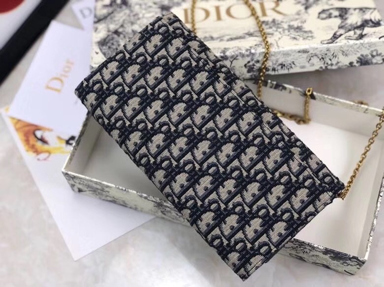 D*or clutch bag on chain in blue oblique canvas