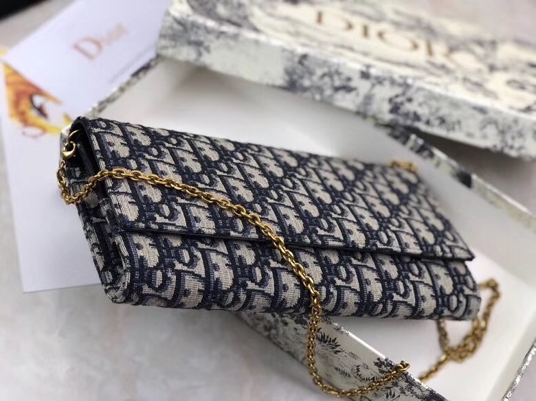 D*or clutch bag on chain in blue oblique canvas