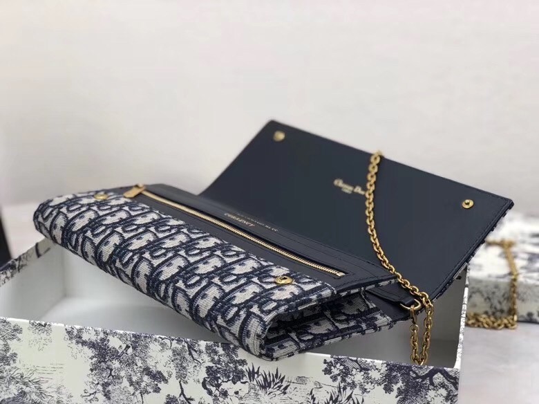 D*or clutch bag on chain in blue oblique canvas
