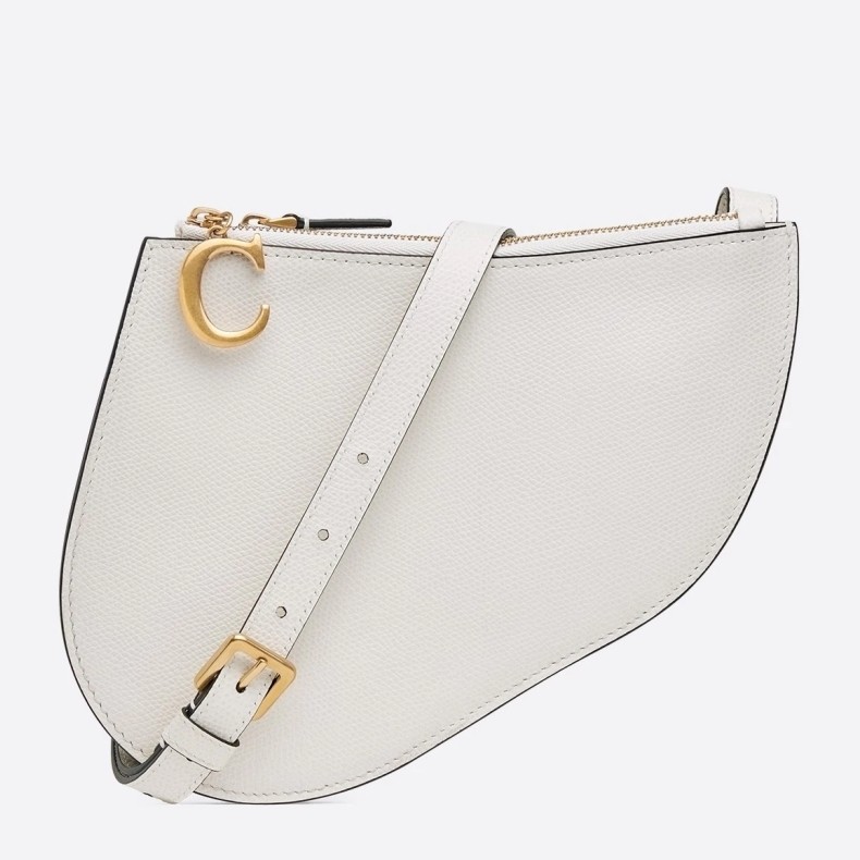 D*or saddle trio pouch with strap in white calfskin
