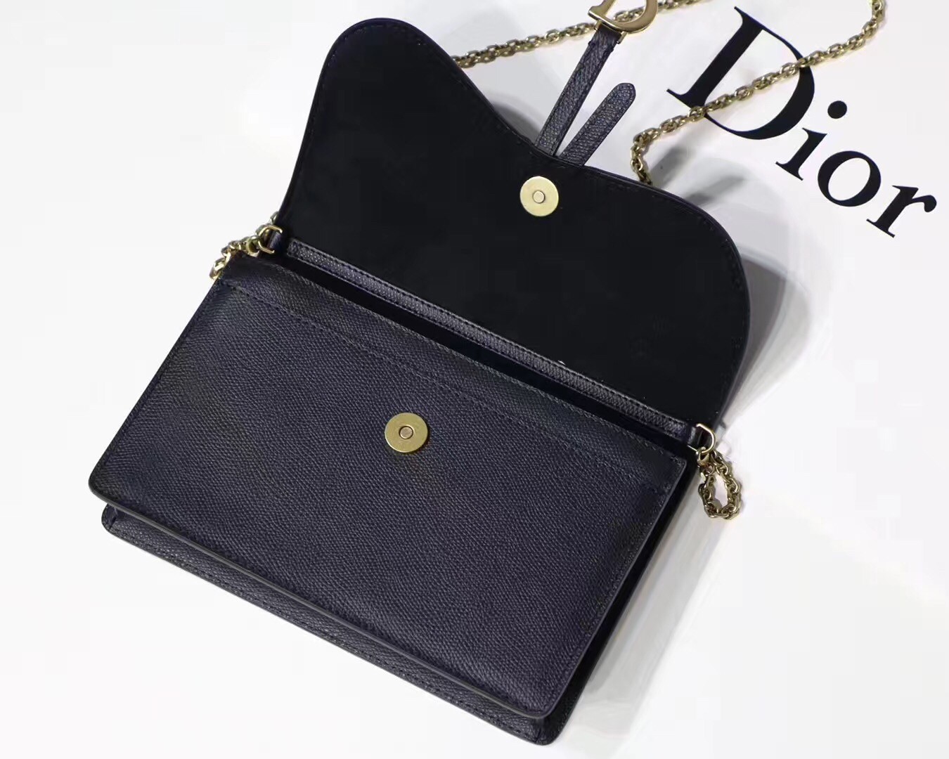 D*or black calskin saddle chain clutch