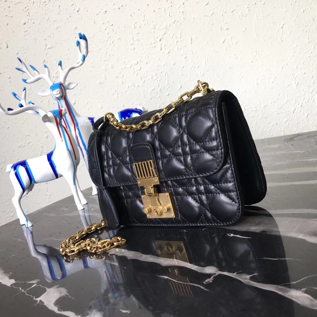 D*or small D*oraddict flap bag in black lambskin