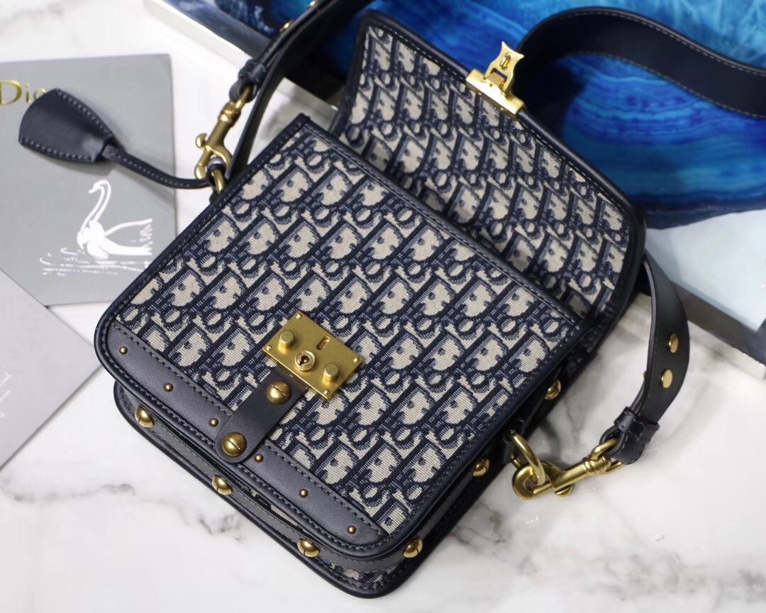 D*or D*oraddict square flap bag in blue oblique canvas