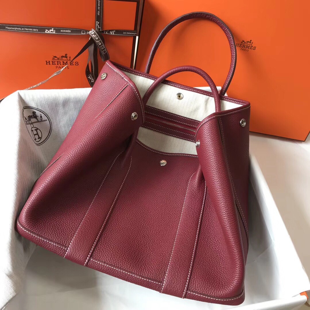 H**mes garden party 30 bag in bordeaux clemence calfskin