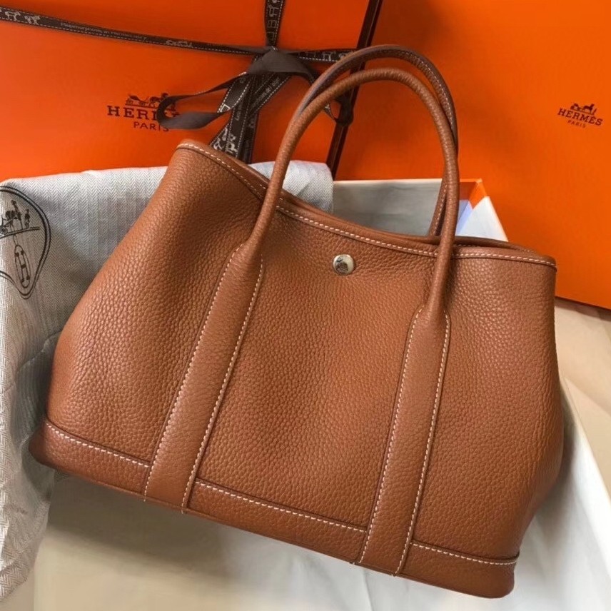 H**mes garden party 30 bag in gold clemence calfskin