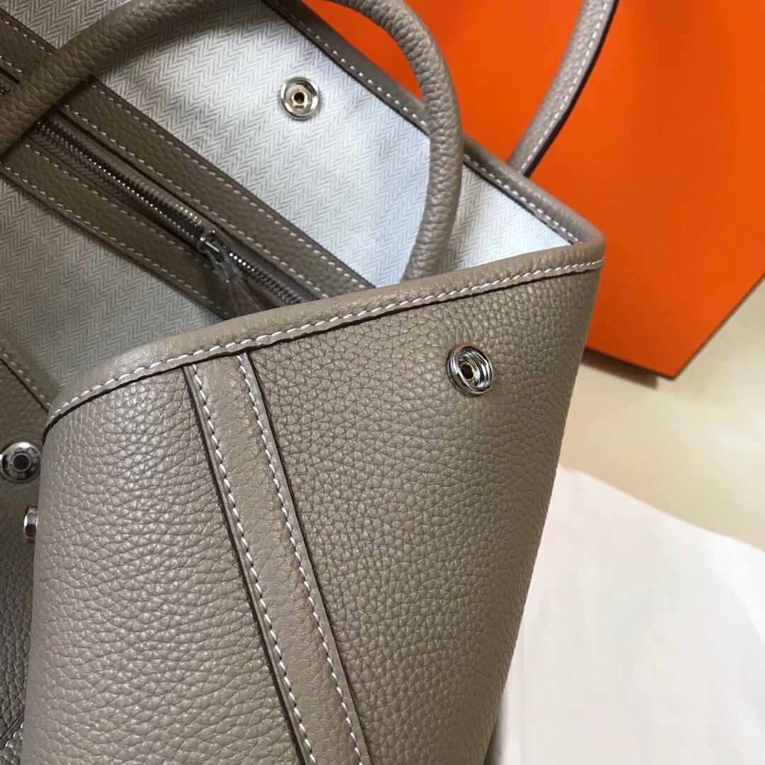 H**mes garden party 30 bag in grey clemence calfskin