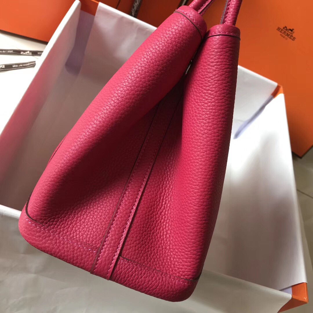 H**mes garden party 30 bag in rose red clemence calfskin