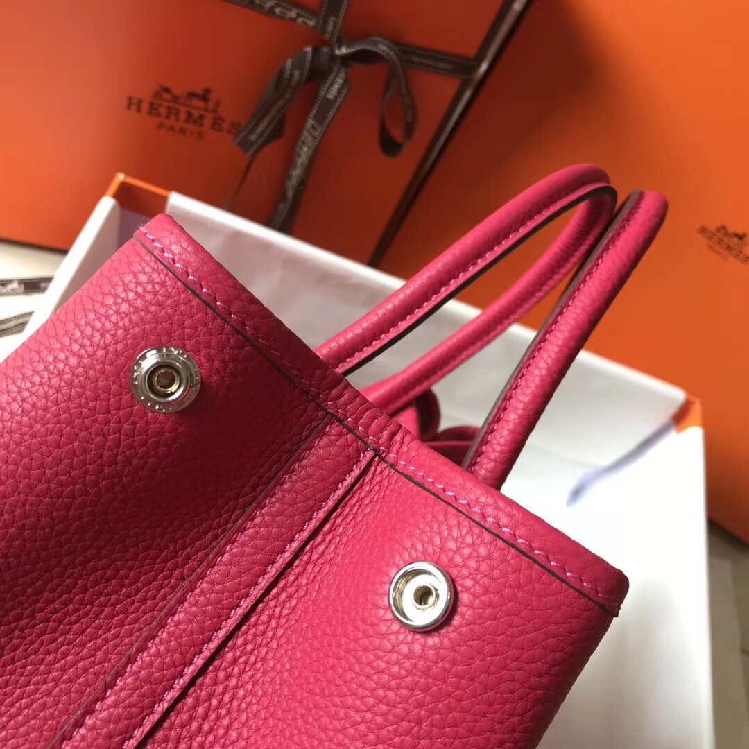 H**mes garden party 30 bag in rose red clemence calfskin
