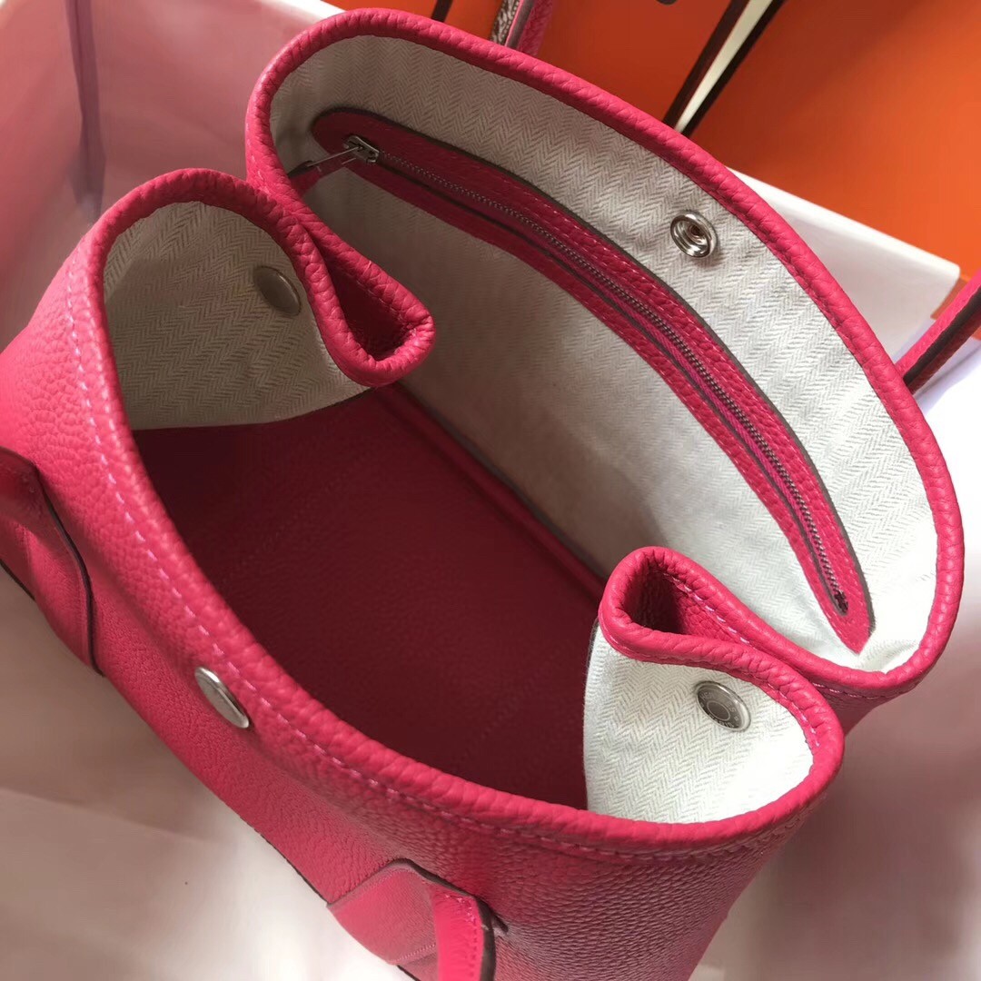 H**mes garden party 30 bag in rose red clemence calfskin