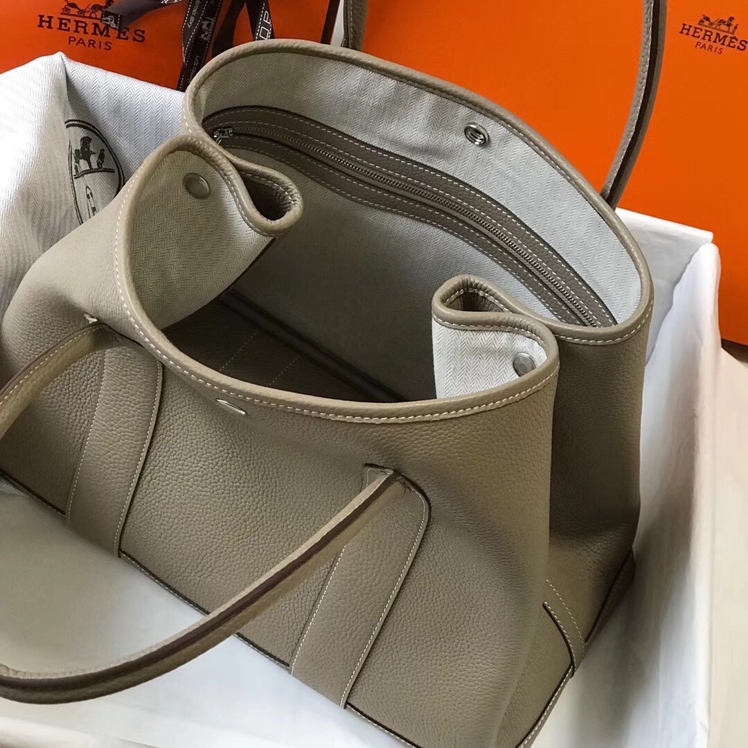 H**mes garden party 36 bag in grey clemence calfskin