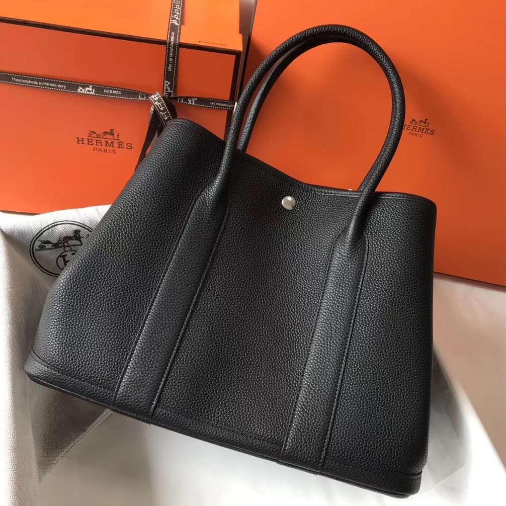 H**mes garden party 36 bag in black clemence calfskin
