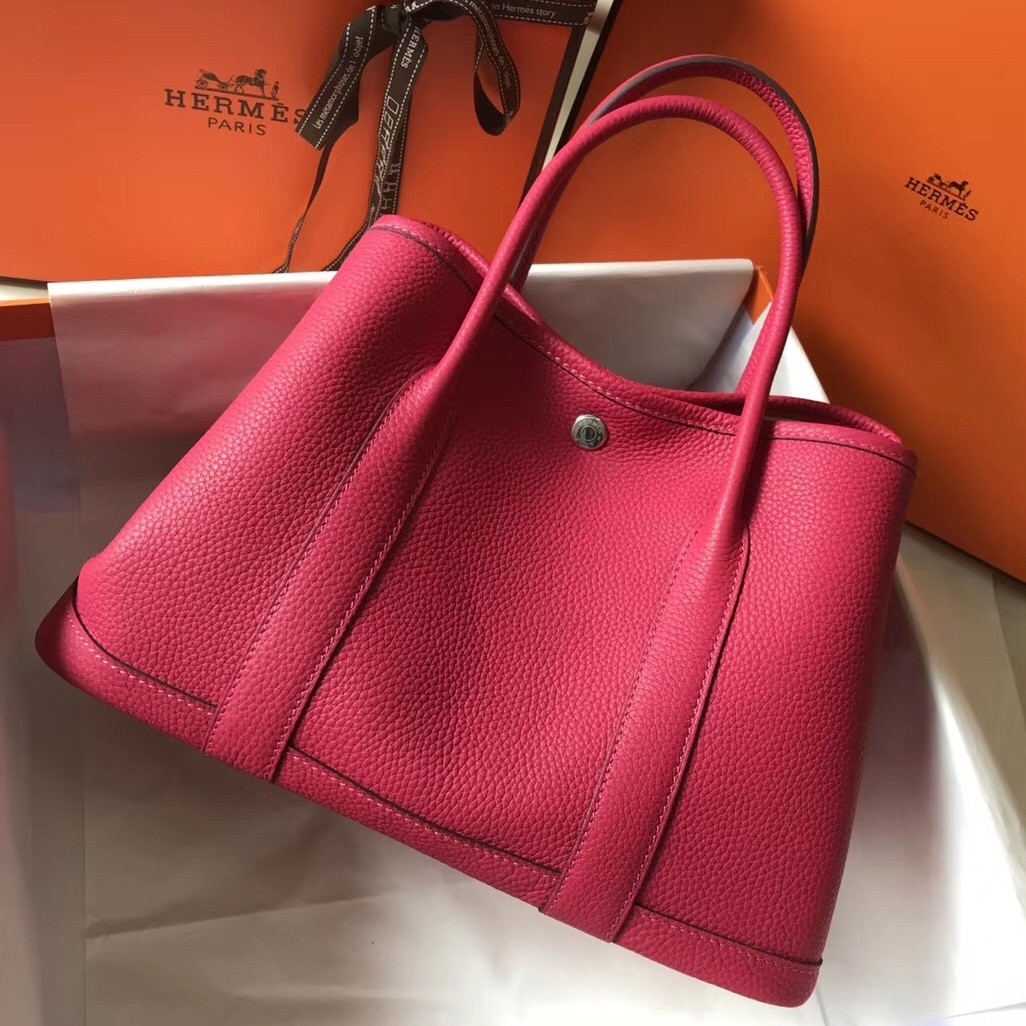 H**mes garden party 36 bag in rose red clemence calfskin