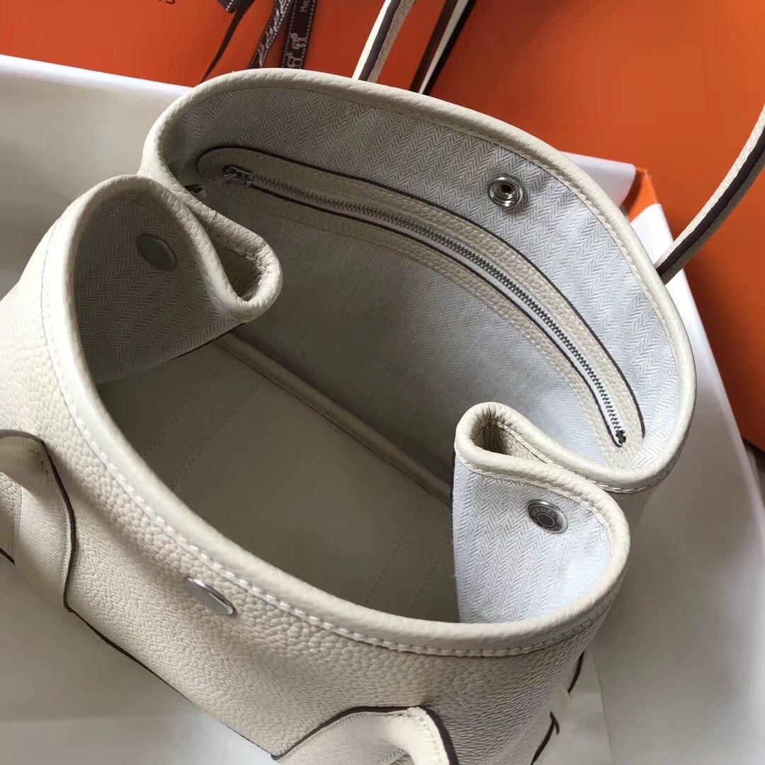 H**mes garden party 36 bag in white clemence calfskin
