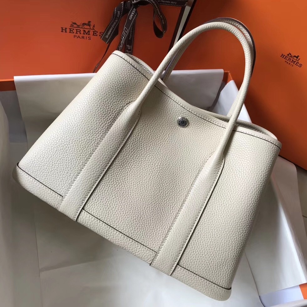 H**mes garden party 36 bag in white clemence calfskin