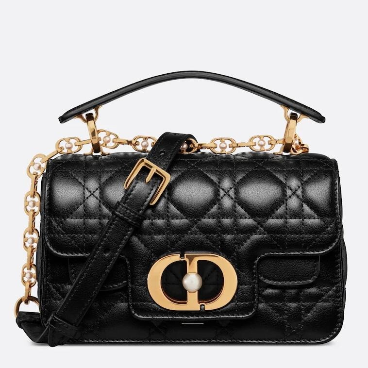 D*or mini jolie top handle bag in black cannage calfskin