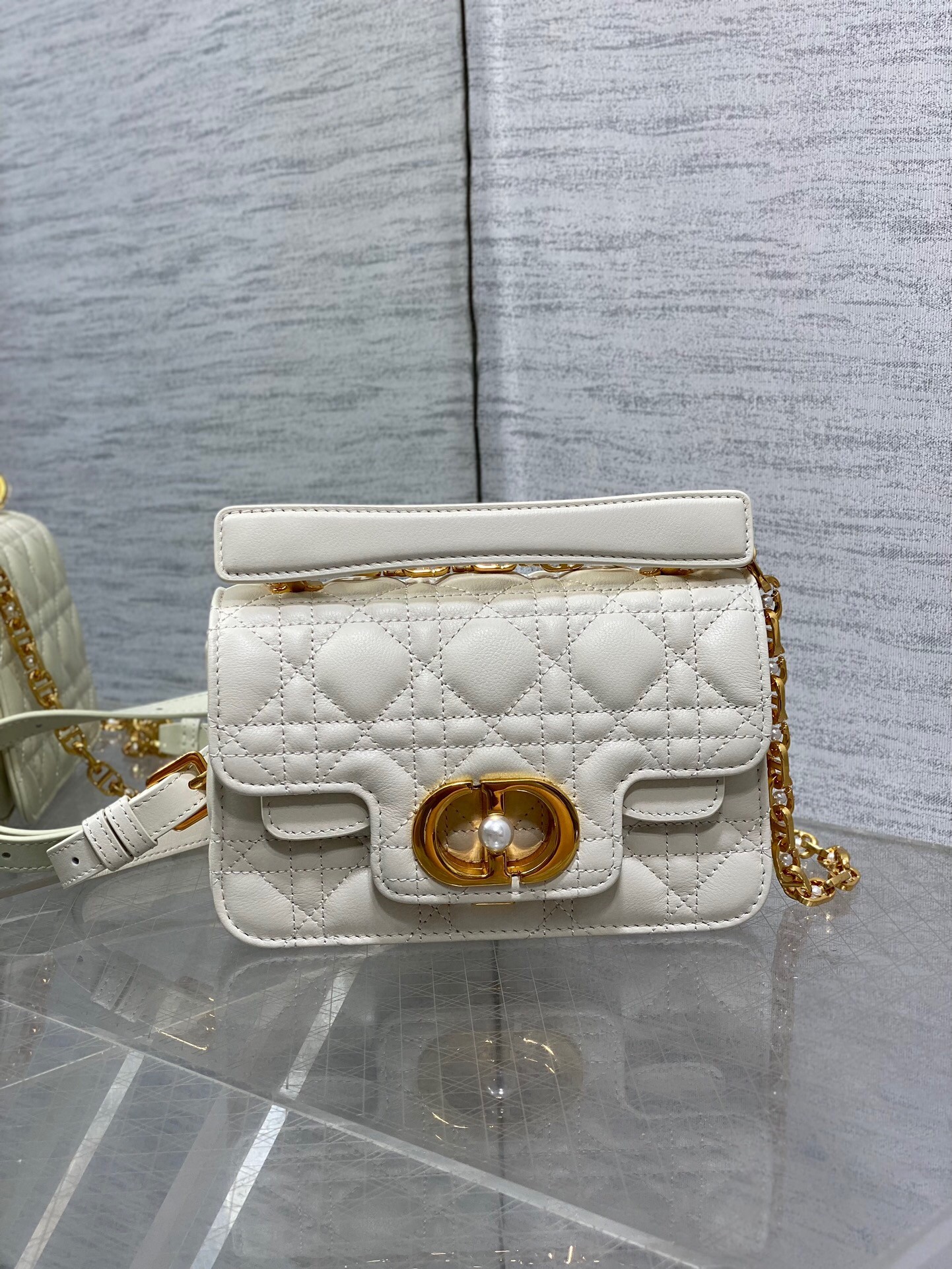 D*or mini jolie top handle bag in white cannage calfskin