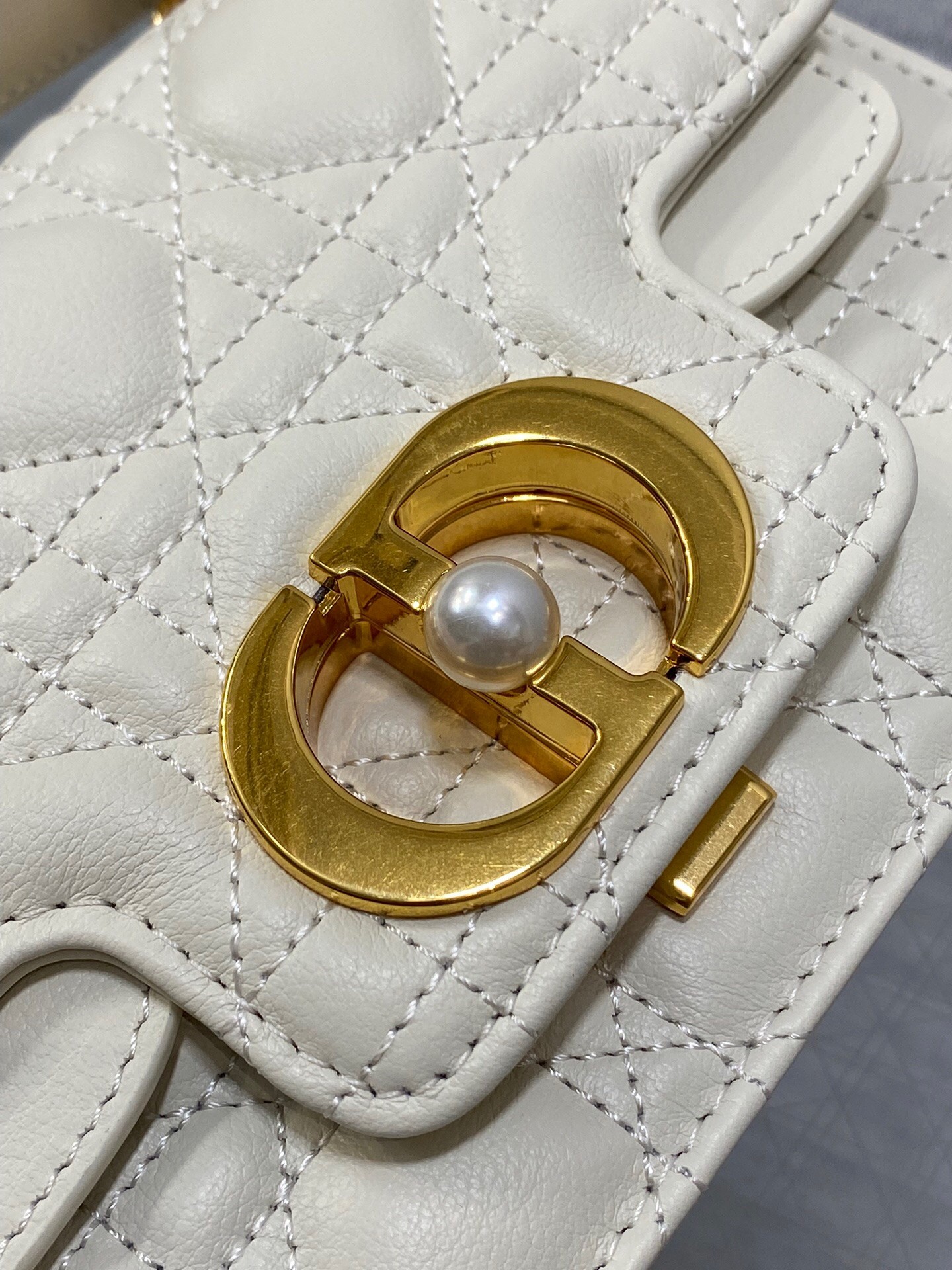 D*or mini jolie top handle bag in white cannage calfskin