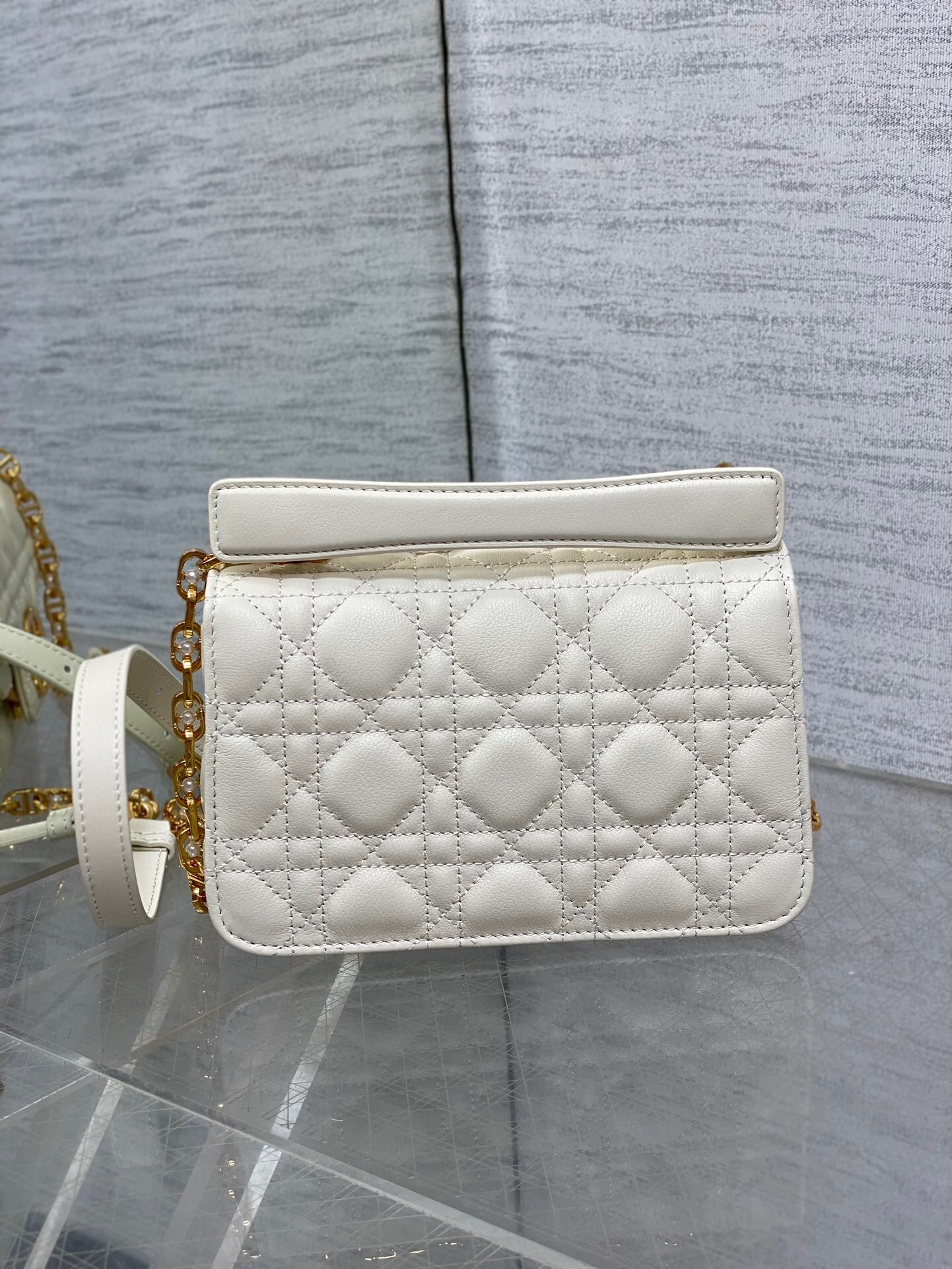 D*or mini jolie top handle bag in white cannage calfskin