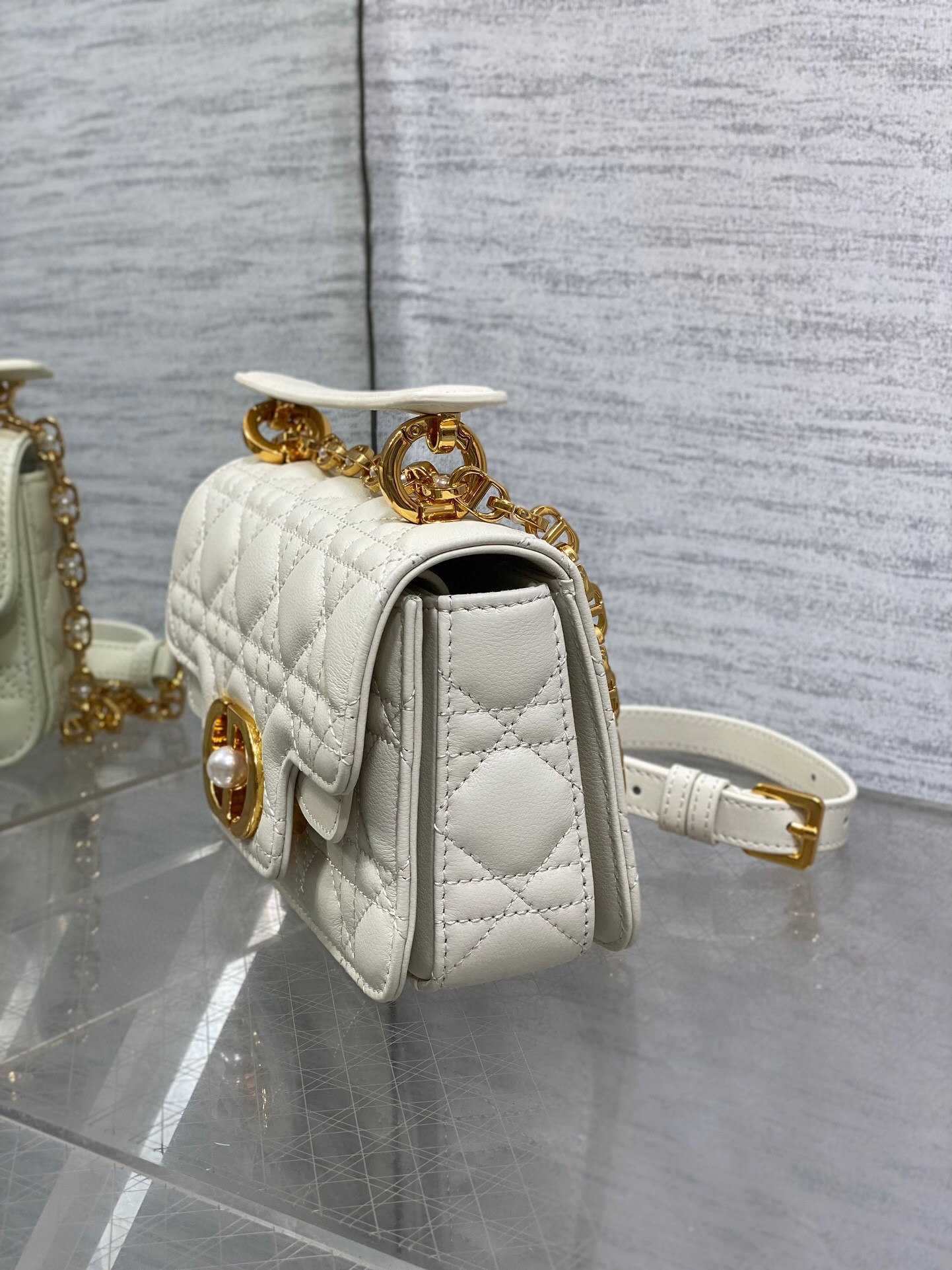 D*or mini jolie top handle bag in white cannage calfskin