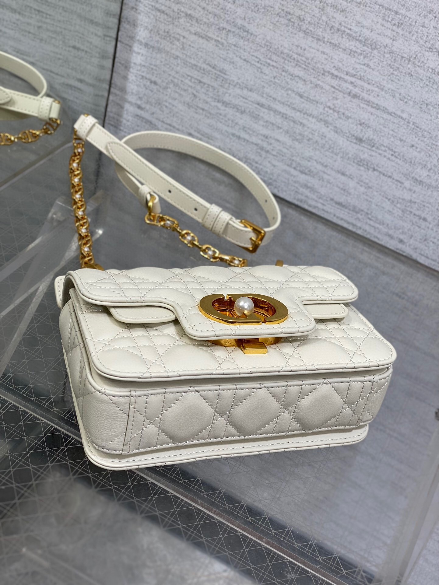 D*or mini jolie top handle bag in white cannage calfskin
