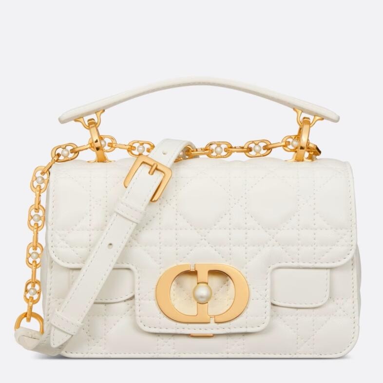 D*or mini jolie top handle bag in white cannage calfskin