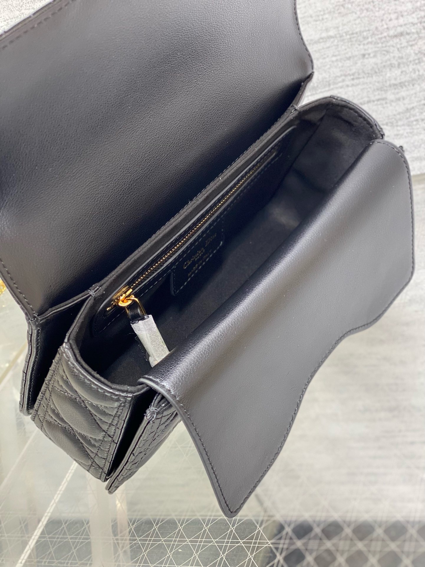D*or small jolie top handle bag in black cannage calfskin