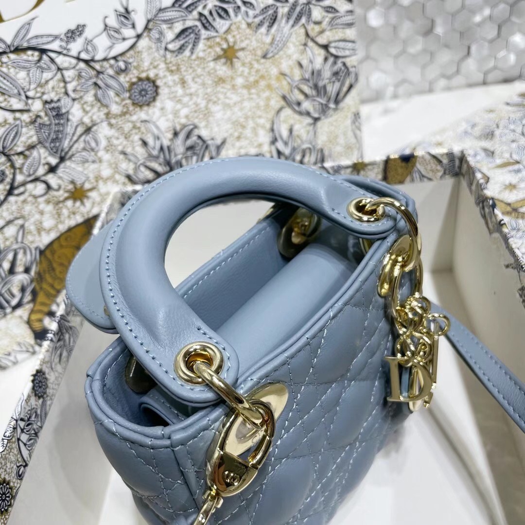 D*or micro lady D*or bag in blue cannage lambskin